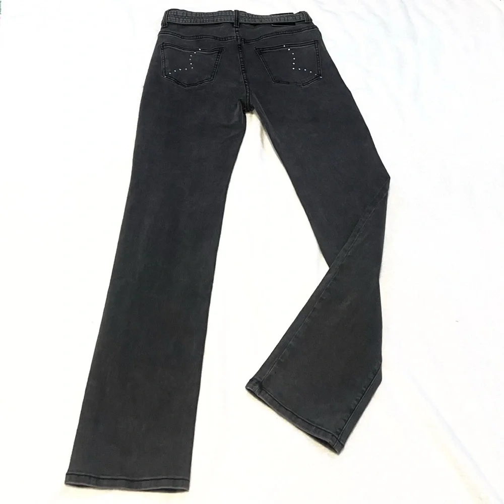 NWT Bebe Charcoal Straight Leg High Rise Rhinestone Accent Jeans Stretchy Gray